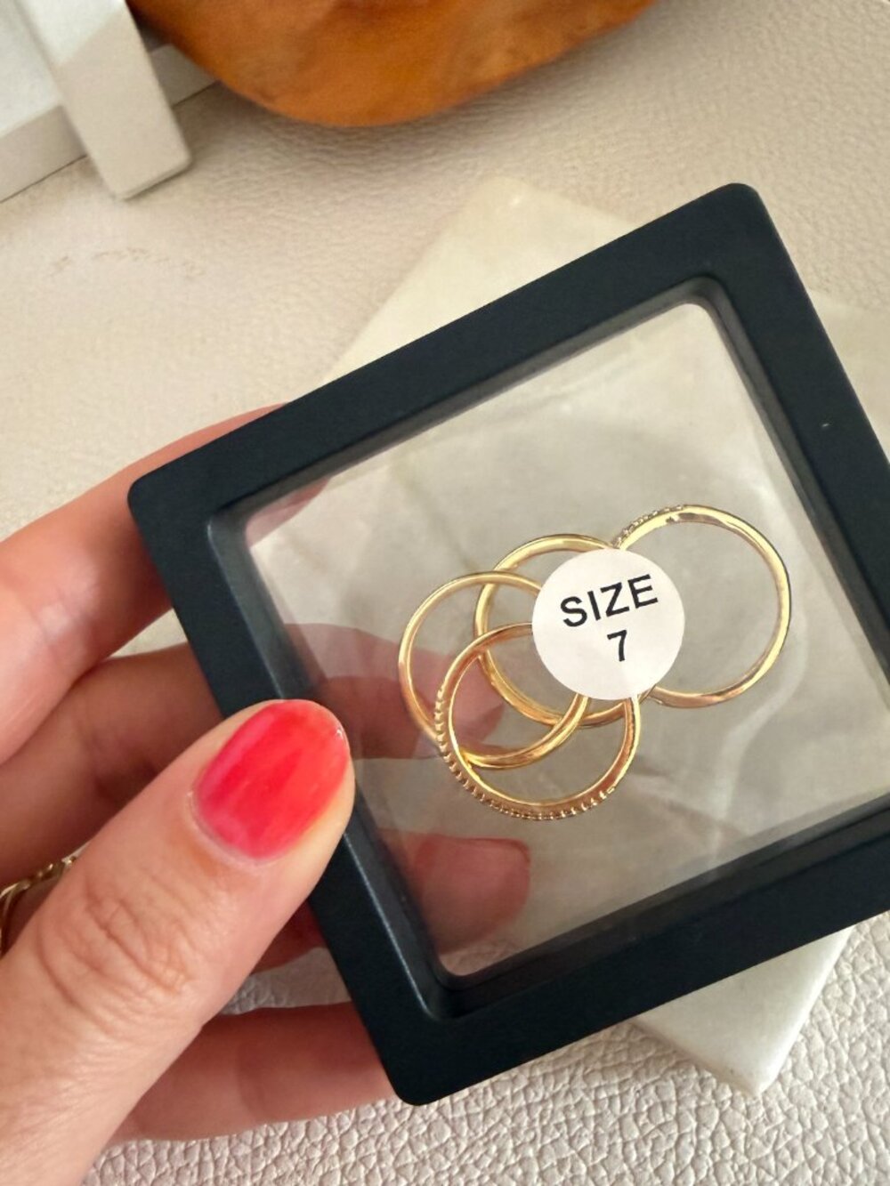 4pcs Women's Gold Plated Ring 14 Gold Women's Ring Set, Size 7 - Picture 3 of 5